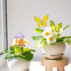 Pilzhaus und Schmetterling Set Stained Glass Plant Stakes Suncatcher Fairy Garden Decor