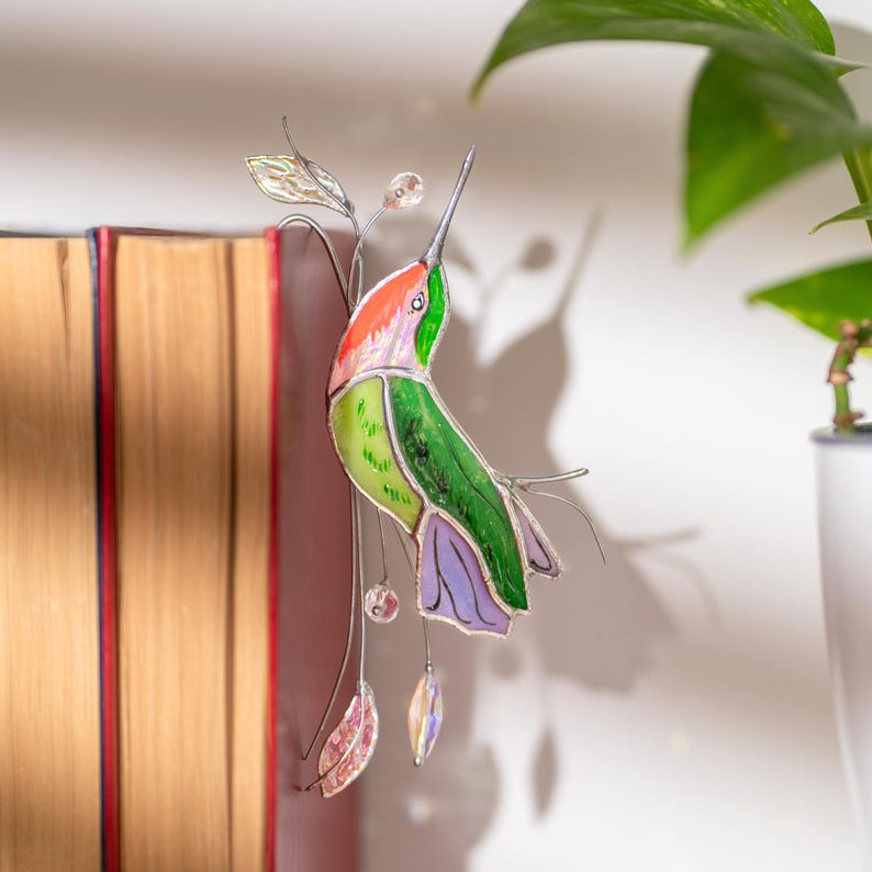 Handgefertigter Glas-Kolibri-Pflanzenstecker mit Kristallen, 4 x 6,5 Zoll, Gartendekoration