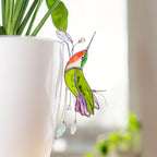 Handgefertigter Glas-Kolibri-Pflanzenstecker mit Kristallen, 4 x 6,5 Zoll, Gartendekoration