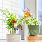 Gnom und Pilz Haus Plant Stakes Stained Glass Suncatcher Set