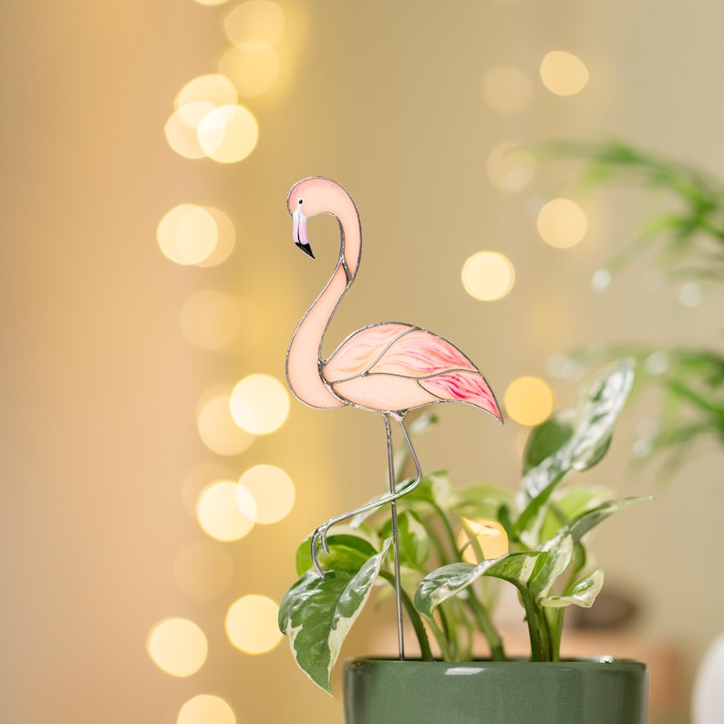 Glas Flamingo Pflanzenstecker Romantisches Gartendekor Handbemalt Rosa