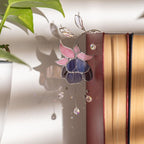 Handgefertigte Fuchsia Suncatcher Glasmalerei Pflanzenstecker mit Kristallen