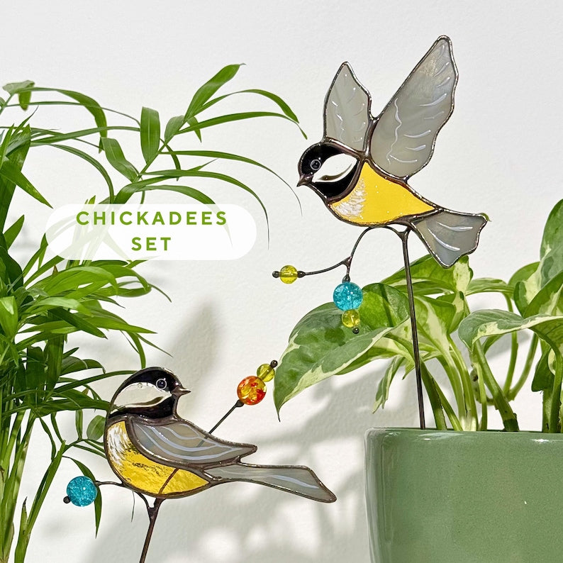 Glas Kolibri Pflanzenstecker Set Indoor Blumendekoration Handbemalt