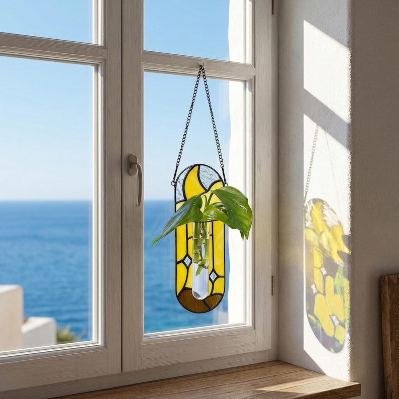 Mond Glasmalerei-Vermehrungsstation, hängende Knospenvase, Suncatcher, Luftpflanzenhalter