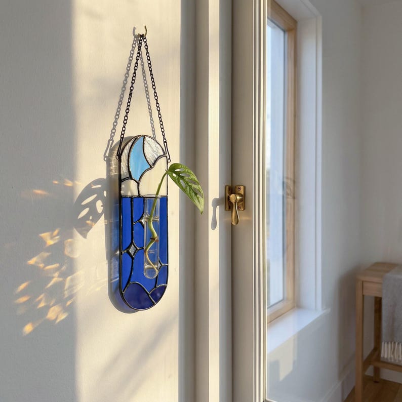 Mond Glasmalerei-Vermehrungsstation, hängende Knospenvase, Suncatcher, Luftpflanzenhalter