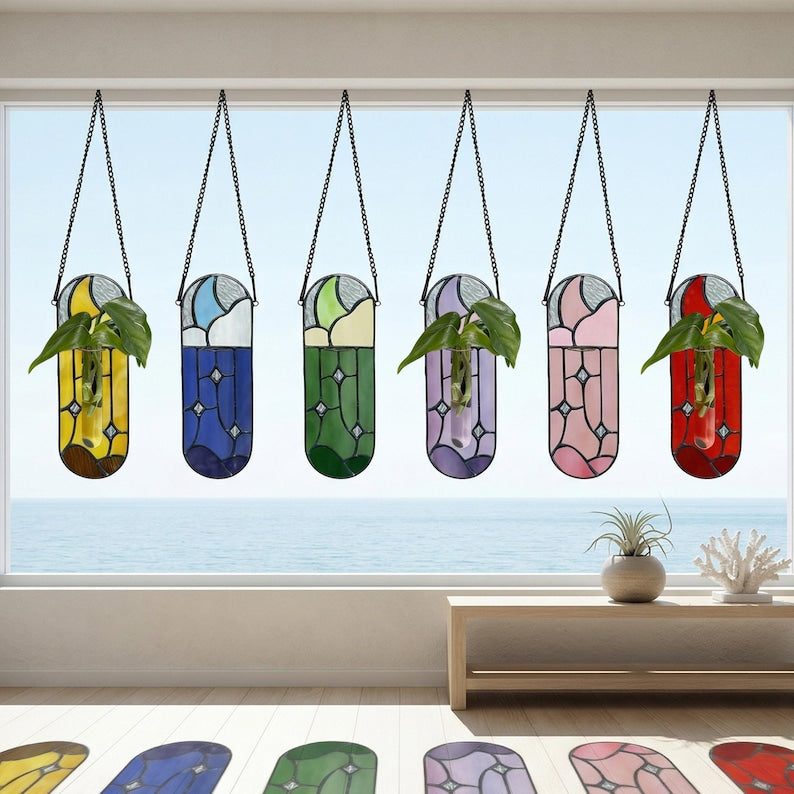 Mond Glasmalerei-Vermehrungsstation, hängende Knospenvase, Suncatcher, Luftpflanzenhalter