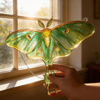 Grüne Motte Glasmalerei-Verzierung Schmetterling Fenster hängend Suncatcher-Dekoration Buntglas 20x20 cm