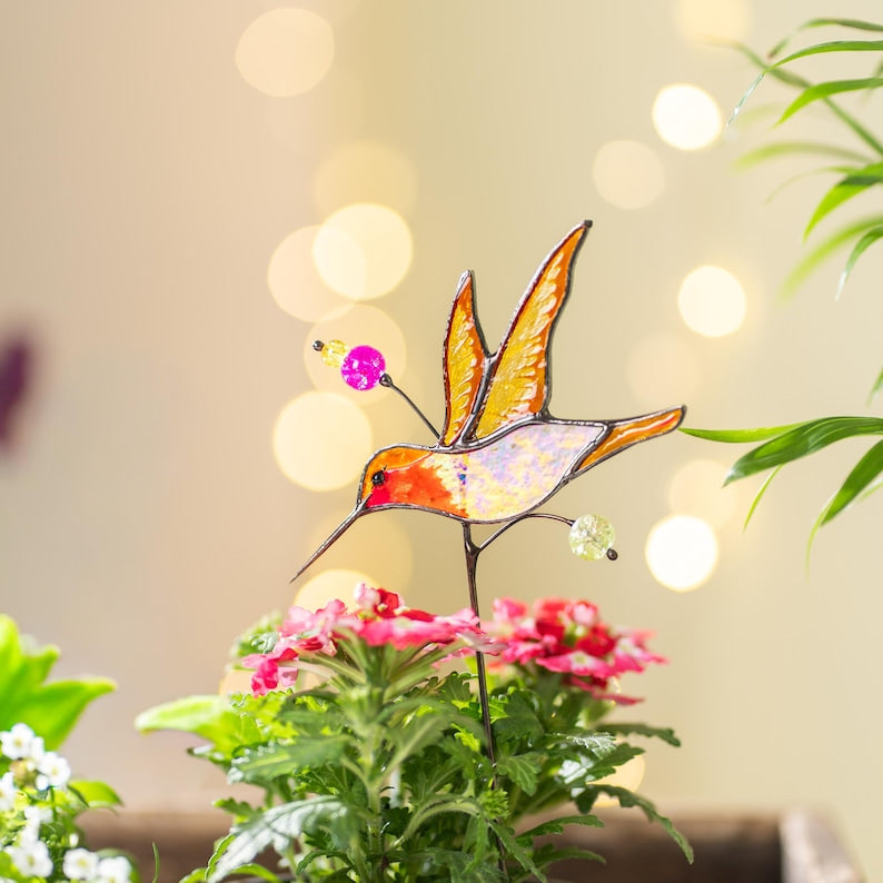 Glas Kolibri Pflanzenstecker Set Indoor Blumendekoration Handbemalt