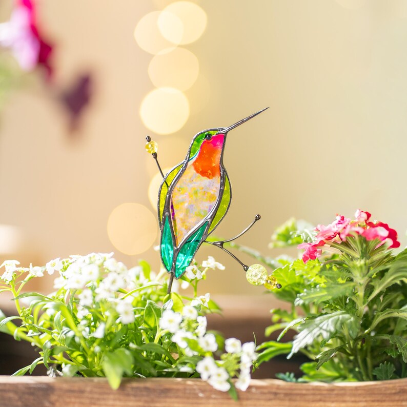 Glas Kolibri Pflanzenstecker Set Indoor Blumendekoration Handbemalt