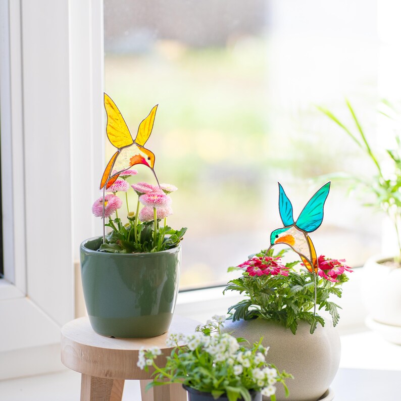 Glasmalerei Plant Stakes Kolibri Suncatcher Vogeluhr