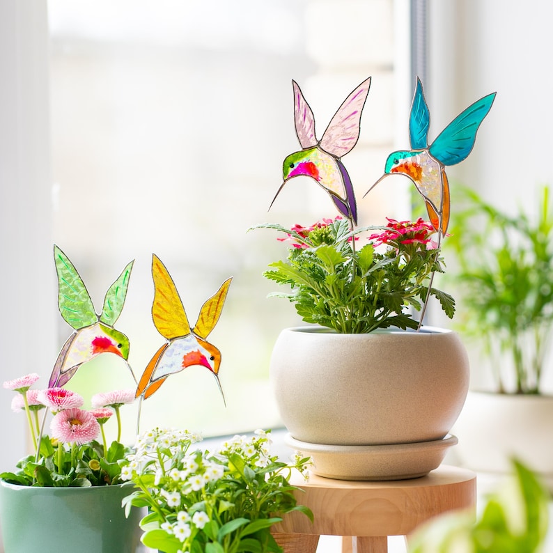 Glasmalerei Plant Stakes Kolibri Suncatcher Vogeluhr
