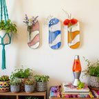 Buntglas-Wandvase Orange-Pink Welle, Tiffany-Kupferfolie, mit Reagenzglas | Vermehrungsstation, Wanddekor