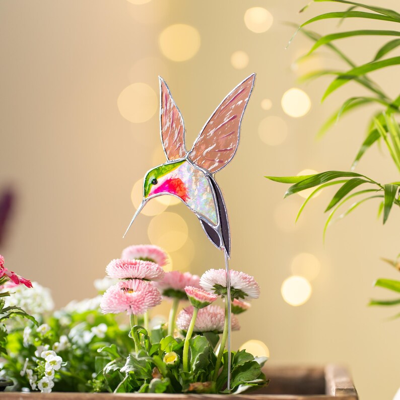 Glasmalerei Kolibri Pflanzenstecker für Zimmerpflanzen Fensterdekor