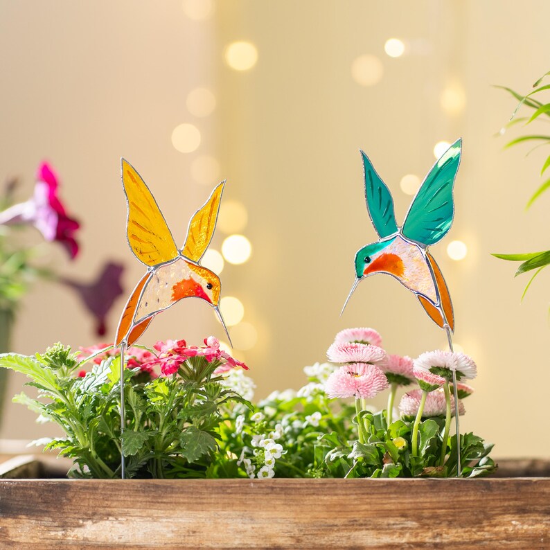 Glasmalerei Plant Stakes Kolibri Suncatcher Vogeluhr