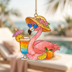 Flamingo Acryl Fensterbehang Cocktail Buntglas Suncatcher tropisches Dekor