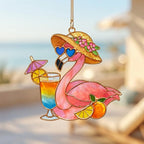 Flamingo Acryl Fensterbehang Cocktail Buntglas Suncatcher tropisches Dekor