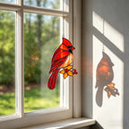 Roter Kardinal Buntglas Sonnenfänger, leuchtender roter Vogel Fensterhänger für Bauernhausdekoration, rot orange