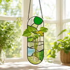 Handgefertigter Buntglas-Hängetopf, Innen-Wandpflanzer mit Reagenzglas-Vase, für Luftpflanzen, 18-25cm
