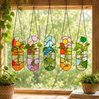 Handgefertigter Buntglas-Hängetopf, Innen-Wandpflanzer mit Reagenzglas-Vase, für Luftpflanzen, 18-25cm