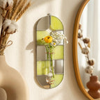 Buntglas-Wandvase, lindgrüner Spiegel, Schachbrett, Vermehrungsstation, Gartenkunst Pflanzendekor