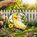 Nymphensittich Suncatcher, Glasmalerei-Gedenkfenster, Vogel-Liebhaber Geschenk, handgefertigt