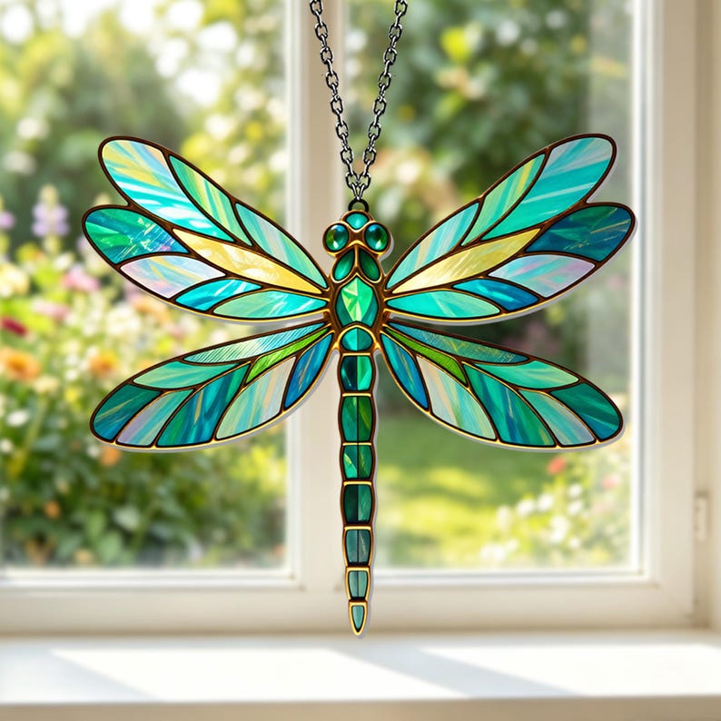 Gebleichter Acryl-Libellen-Sonnenfänger, 10-30 cm, Fensterdekoration, Natur-inspiriert