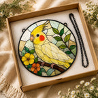 Nymphensittich Suncatcher, Glasmalerei-Gedenkfenster, Vogel-Liebhaber Geschenk, handgefertigt