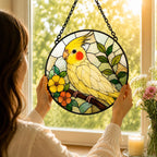 Nymphensittich Suncatcher, Glasmalerei-Gedenkfenster, Vogel-Liebhaber Geschenk, handgefertigt