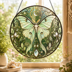 Glas Sonnenfänger Fensterbehang, Buntglas Schmetterling Suncatcher, Grünes Blumenglas Wanddekor, 6-11,8 Zoll