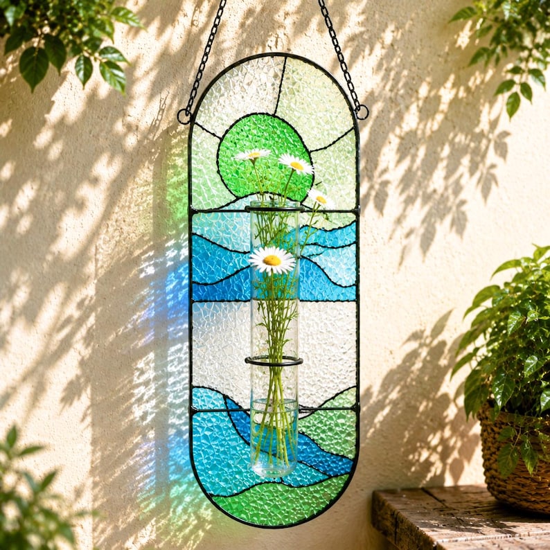 Glasmalerei-Blumenvase Botanischer Fenster Übertopf Sonnenfänger