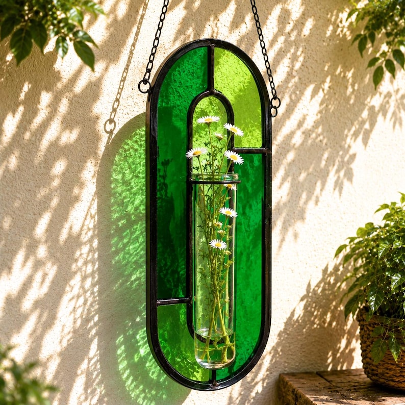 Glasmalerei-Blumenvase Botanischer Fenster Übertopf Sonnenfänger