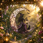 Holografischer Acryl-Fensterschmuck – Hexe, Mond, Katze, Sonnenfänger, Gothic Kristall, Halloween