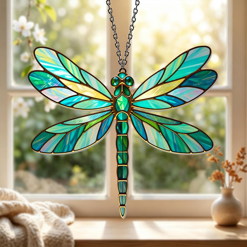 Gebleichter Acryl-Libellen-Sonnenfänger, 10-30 cm, Fensterdekoration, Natur-inspiriert
