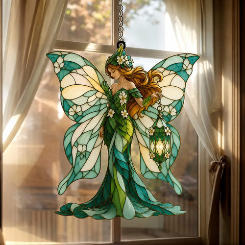 Acryl-Sonnenfänger Fee Fensterbild mit Kette und Saugnapf, 3 mm, für Innen & Außen