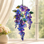Lila Glyzinien Sonnenfänger, 2D Acryl Blume Fenster hängen Dekor, Glasmalerei Stil, 15 cm
