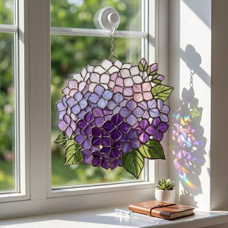 Acryl Suncatcher Lila Hortensie Blumen Fensterschmuck Boho Dekor