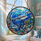 Hai Glasmalerei Suncatcher, Runder Fensterbehang Küstendekor, Ocean Strandhaus Wandkunst, Nautisches Meeresleben Geschenk