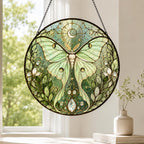 Glas Sonnenfänger Fensterbehang, Buntglas Schmetterling Suncatcher, Grünes Blumenglas Wanddekor, 6-11,8 Zoll