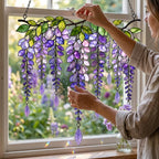 Glyzinien Suncatcher Acryl Fensterbehang Faux Buntglas Lila Blume Dekor