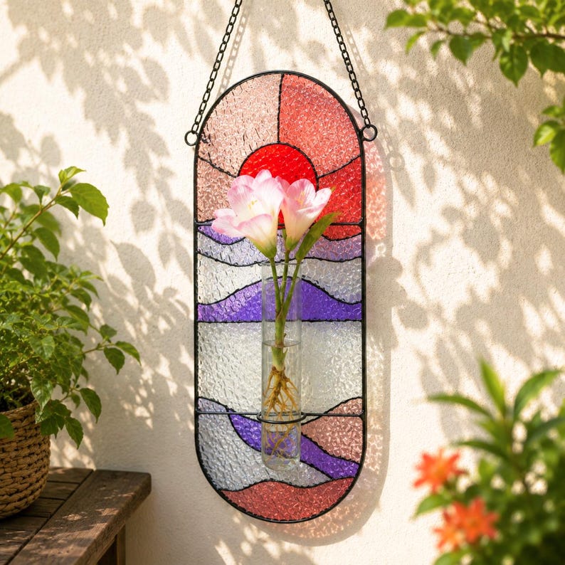 Glasmalerei-Blumenvase Botanischer Fenster Übertopf Sonnenfänger