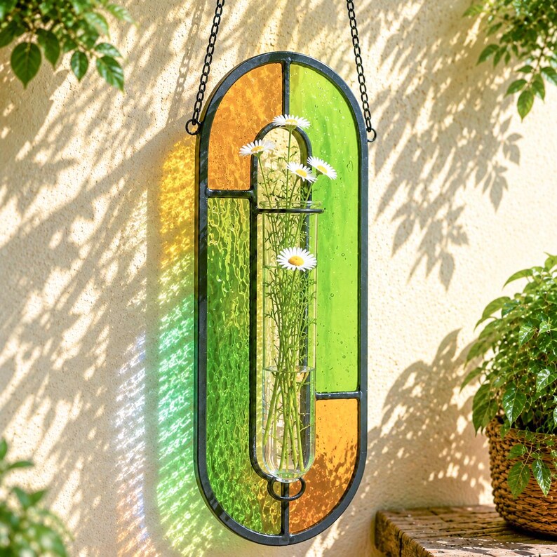 Glasmalerei-Blumenvase Botanischer Fenster Übertopf Sonnenfänger