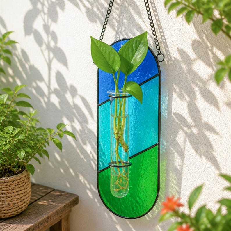 Glasmalerei-Blumenvase Botanischer Fenster Übertopf Sonnenfänger