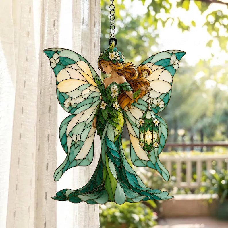 Acryl-Sonnenfänger Fee Fensterbild mit Kette und Saugnapf, 3 mm, für Innen & Außen