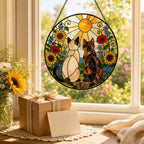 Runder Buntglas-Sonnenfänger mit Katzenpaar, 6-12 Zoll, für Fenster