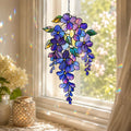 Lila Glyzinien Sonnenfänger, 2D Acryl Blume Fenster hängen Dekor, Glasmalerei Stil, 15 cm