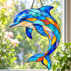 Acryl Delfin-Sonnenfänger, Wandbehang Buntglasoptik, maritimes Kunstdekor, 10-45 cm
