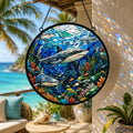 Hai Glasmalerei Suncatcher, Runder Fensterbehang Küstendekor, Ocean Strandhaus Wandkunst, Nautisches Meeresleben Geschenk