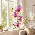 Wellenförmiger Acryl-Orchideen-Sonnenfänger, rosa-lila, Fensterhänger, exotische Blume