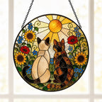 Runder Buntglas-Sonnenfänger mit Katzenpaar, 6-12 Zoll, für Fenster