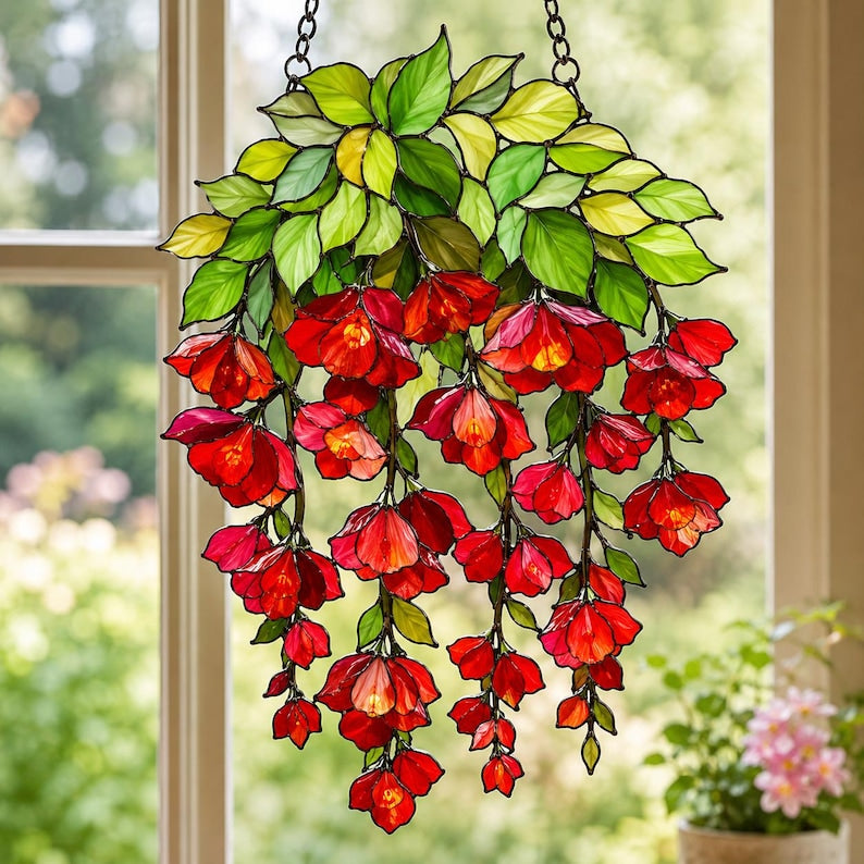 Roter Acryl-Sonnenfänger mit Blumenmuster, 10–45 cm, Deko-Aufhänger für Fenster